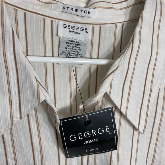 George Woman Striped Stretch Blouse - 26W - White/Tan - Picture 2 of 6